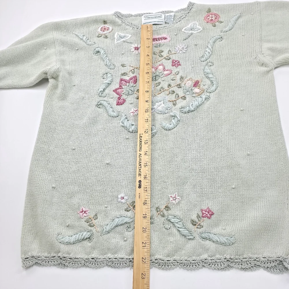Vintage Streanigans Embroidered Sweater Womens M Sage Cottagecore Fairycore